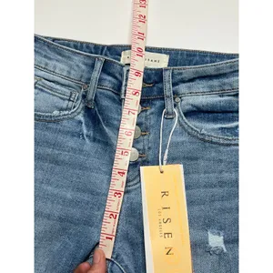 Risen Button Fly Cropped Flare Jeans Size 25 Distressed Light Wash Denim thumbnail 5