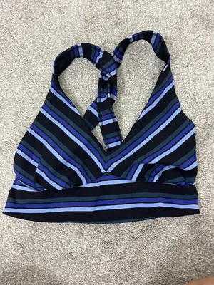 New Free People FP Movement Medium Blue Tonal Stripe Gidget Sports Bra NWT thumbnail 2