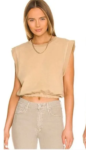 Mother The Swiper‎ Crop Top Bronze Mist Tan Size Small Elastic Band Sleeveless thumbnail 1
