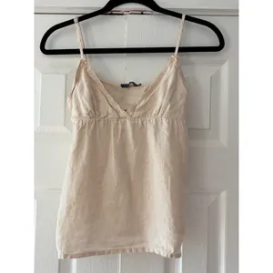Brandy Melville Linen Cami Top Cream‎ Beige Empire Waist Tie Back Tank Small thumbnail 2