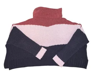 POL Color Block Turtleneck Sweater‎ Women's Small Pink Burgundy Navy Chunky Knit thumbnail 1