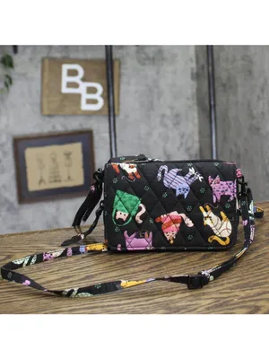 Vera Bradley Quilted Crossbody Shoulder Purse Pouch Black thumbnail 3