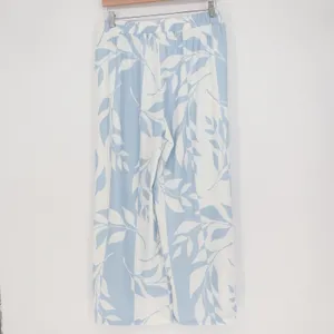 Unbranded Light Blue White Botanical Leaf Stripe Wide Leg Palazzo Pants Large thumbnail 3