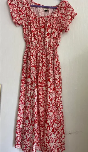 Universal Thread Red Floral Maxi Dress Cut Out Back Slit Cottagecore Sundress S thumbnail 1