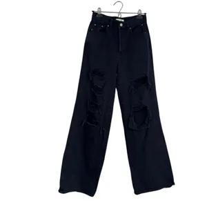 Pacsun Black Distressed Baggy Jeans Womens 25 Button Fly Casual Wide Leg Denim thumbnail 2