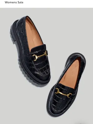 Madewell Bradley Size 7 Lugsole Loafer Croc Embossed Black Gold Horse bit thumbnail 2