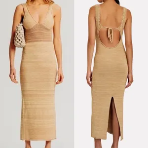 Torn by Ronny Kobo Darcey Snowy Knit Crochet Dress in Lark and White Medium thumbnail 2