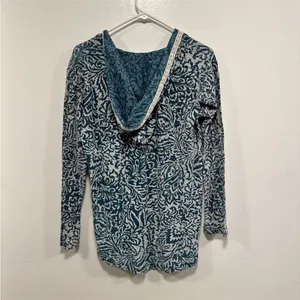 BKE lounge buckle Elegant Blue Floral Long Sleeve hoodie sweater Top! thumbnail 4