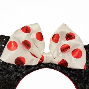 Disney Parks sequin White Bow Red Polka Dot Minnie Mouse Ears Headband thumbnail 4
