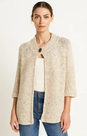 BCBGMaxAzria Vintage Cream Knit Cardigan Vintage Grandma Core Chunky Sweater L thumbnail 1