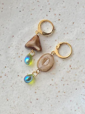 Handmade unique retro vintage fairy boho style dangle earrings w/ quality Czech glass beads mix 🌀🍃💛 thumbnail 6