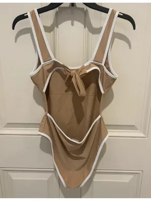 Nika Beige One Piece Swimsuit with White Trim Size Large thumbnail 2
