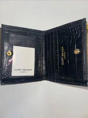 Kurt Geiger Black Embossed Leather Wallet Snap Closure 2 Gold Toned Zip Pockets thumbnail 5