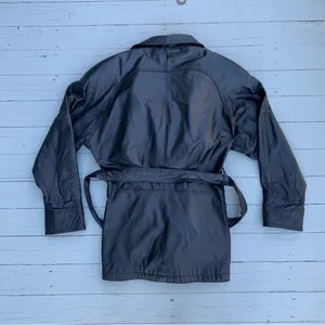 Wilson's Leather Vintage Black Leather Jacket w/ Leather Tie Belt thumbnail 7