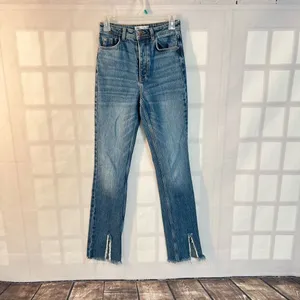 Zara high waisted button fly slit leg frayed hem size 2 thumbnail 3