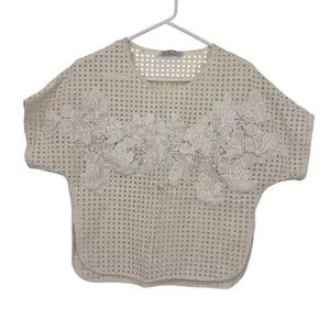 Zara Collection‎ Eyelet Mesh Lace Top Womens Small White Floral Applique Batwing thumbnail 1