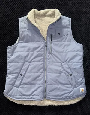 Carhartt Vest Women's Blue Quilted Reversible Sherpa Lined Fleece Workwear Sz M thumbnail 1