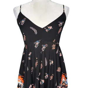 Express Small Black Asymmetrical Spaghetti-Strap Dress Floral Smocked Swing thumbnail 4