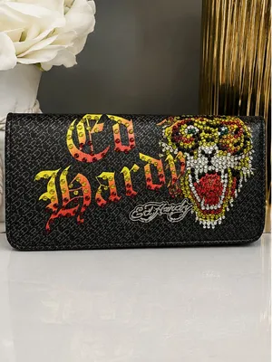 Ed Hardy Rhinestone Tiger Flap Clutch Wallet Black Y2K NWT thumbnail 7