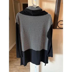 Grace Black White Polka Dot Cowl Neck Tunic Top Mixed Pattern Zipper Detail L thumbnail 6