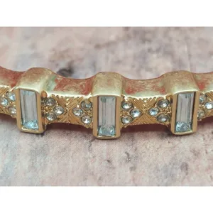 Lia Sophia Gray Enamel Gold Tone Stretchable Bangle Bracelet Baguette Crystals thumbnail 3