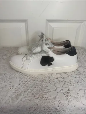 Kate Spade White Leather Sneakers Black hearts lace up shoes sz 6 thumbnail 2