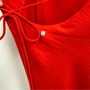 NWT Fabletics Satin Slip Midi Halter Dress Lace Up Back Red‎ Medium thumbnail 8