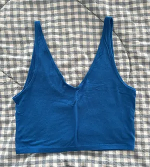 PacSun Royal Blue Ribbed V-Neck Crop Tank thumbnail 1