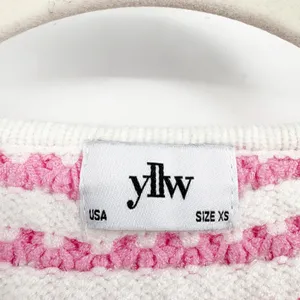 YLLW Womens Pink White Striped Textured Coquette Cropped Cardigan Sweater XS thumbnail 2
