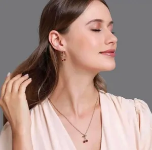18K Gold Plated Cherry Jewelry Set Cherry Pendant Necklace Crystal Cherry Dangle Drop Earrings(2pcs/set) thumbnail 4
