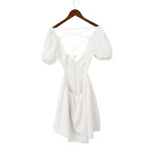 Lulus Love the Feeling White Puff Sleeve Lace-Up Cutout Mini Dress size Large thumbnail 4