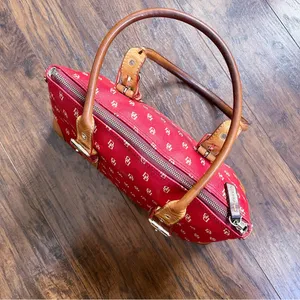 Dooney & Bourke • Domed Satchel purse bag Burning Red initials canvas wristlet thumbnail 8