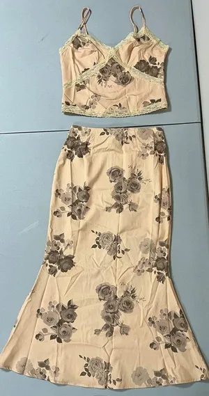 Beige Tan Floral Roses Tank Top (Size: M) and Maxi Skirt (Size: XS) Coords Matching Set 🤎✨ thumbnail 1