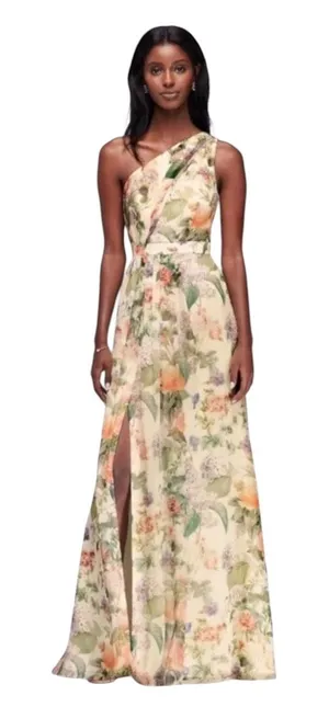 Davids Bridal NWOT Floral One Shoulder Printed Chiffon‎ Maxi Dress F18055P 2 thumbnail 1