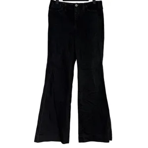 ZARA Mid Rise Wide Flare Leg Full Length Boot Cut Jean 100% Cotton 4 Black #4117 thumbnail 10