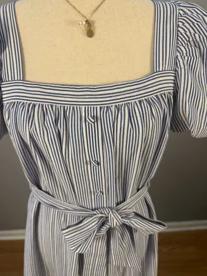 Alex Marie Blue and White Striped Puff-Sleeve Midi Dress thumbnail 6