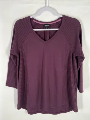 DB Sunday Purple Mixed‎ Knit V-Neck 3/4 Sleeve Top Size M thumbnail 1
