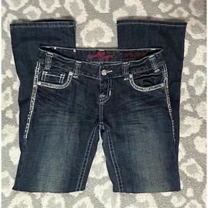 ROCK‎ & ROLL COWGIRL Jeans 28x32 Dark Wash Studded Side Seam Embellished Western thumbnail 5