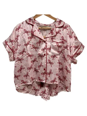 Simply Southern Candycane Bow Christmas Pajama Set Pink Satin XL Holiday PJs NWT thumbnail 3