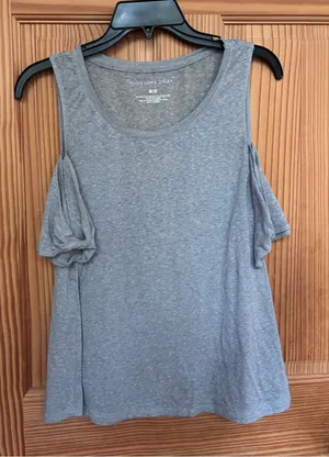 Gray Cold-Shoulder Top with Tie Sleeves thumbnail 1