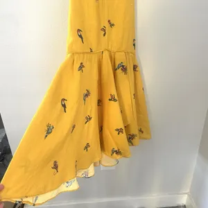 Farm Rio 100% Linen Jungle Tucanos Button Midi Yellow Embroidered Dress Sz XS thumbnail 7