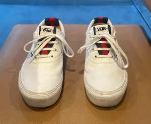 Vans White Custom Green Red Trim Stacked Sole Lace-Up Sneakers $90 VGUC Wmn 8.5 thumbnail 3