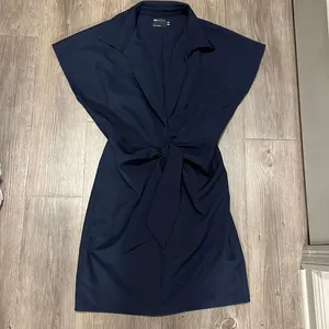 ASOS Design Navy Wrap Tie Dress thumbnail 1