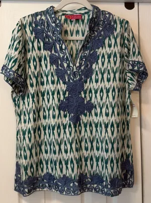 Haute Latitude 100% Cotton Top NWT Women XL Breezy Tunic Heavily Embroidered‎ thumbnail 1