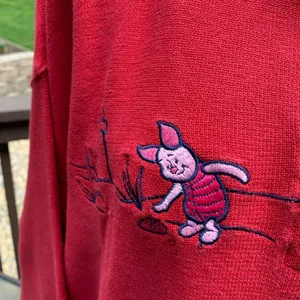 Vintage Disney Store Winnie The Pooh & Piglet Red Sweatshirt Top Shirt Size L thumbnail 4