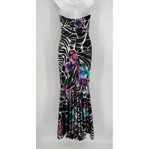 Cache Strapless Floral Zebra Mermaid Gown Size 2 Black Vintage Y2K Prom Party thumbnail 6