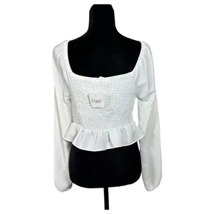 Altar'd State Off White Long Sleeve Crop Peplum Boho Festival Blouse Large NEW thumbnail 2
