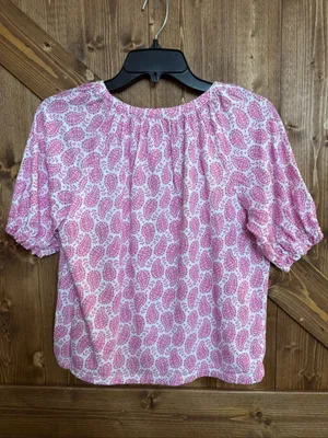 Boden Women’s US 8 Pink White Paisley Print Button Front Puff Sleeve Blouse(9365 thumbnail 4