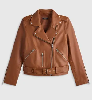 Quince 100% Leather Motorcycle Jacket dark cognac brown small thumbnail 1