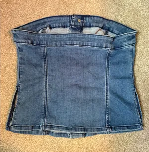 American Eagle Strapless Denim Button Front Top thumbnail 2